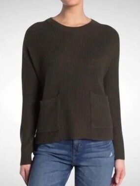 Madewell Dark Green Cropped Pullover Sweater with Front Pockets, Size Small Boxy